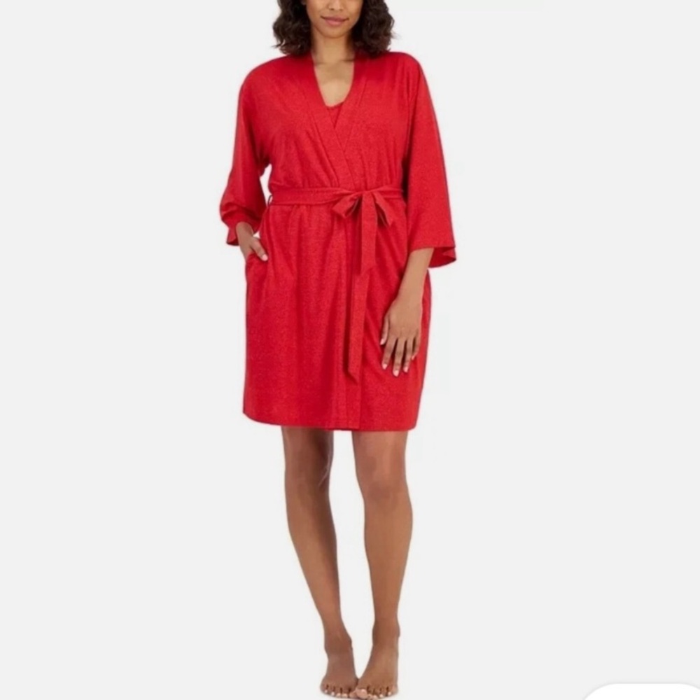 $90 NWT INC International Concepts 2Pc Sparkle Robe Chemise XS Infrared Sparkle